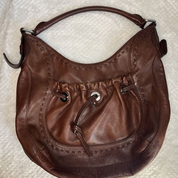 B Makowski Handbag Leather Shoulder Bag Pebbled  Medium Brown Hobo Slouch Bag - Picture 1 of 6